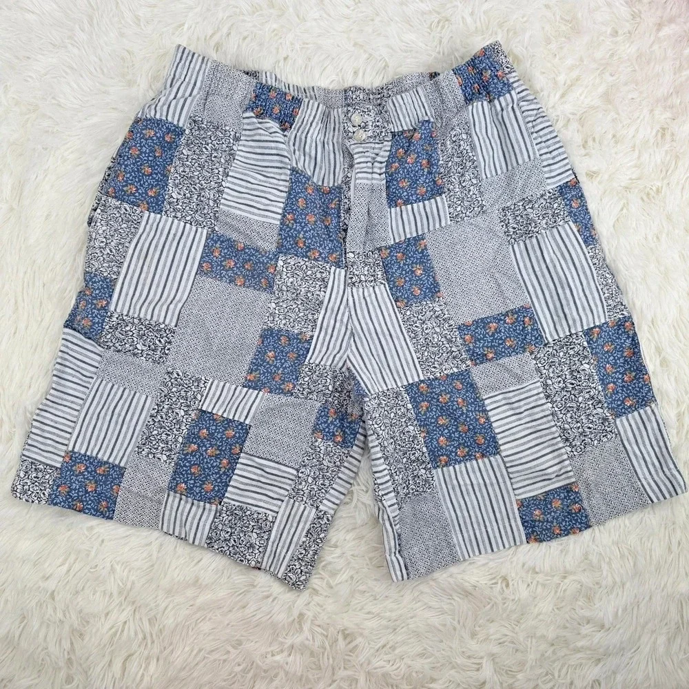 Vtg 90s Patchwork Shorts Womens M Cottage Indie Boho Bermuda Skater Long Baggy